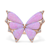 Butterfly Petite Dainty Thumb Ring Lab Created Opal Statement Fashion Ring 925 Sterling Silver