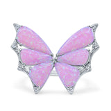 Butterfly Petite Dainty Thumb Ring Lab Created Opal Statement Fashion Ring 925 Sterling Silver