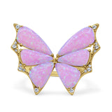 Butterfly Petite Dainty Thumb Ring Lab Created Opal Statement Fashion Ring 925 Sterling Silver