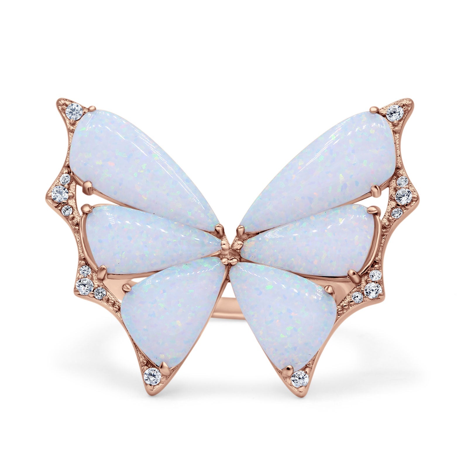 Butterfly Petite Dainty Thumb Ring Lab Created Opal Statement Fashion Ring 925 Sterling Silver