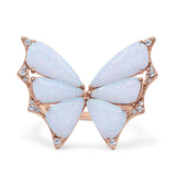 Butterfly Petite Dainty Thumb Ring Lab Created Opal Statement Fashion Ring 925 Sterling Silver