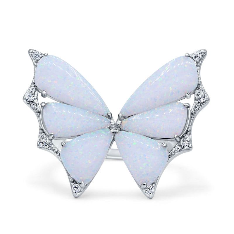 Butterfly Petite Dainty Thumb Ring Lab Created Opal Statement Fashion Ring 925 Sterling Silver
