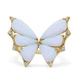 Butterfly Petite Dainty Thumb Ring Lab Created Opal Statement Fashion Ring 925 Sterling Silver