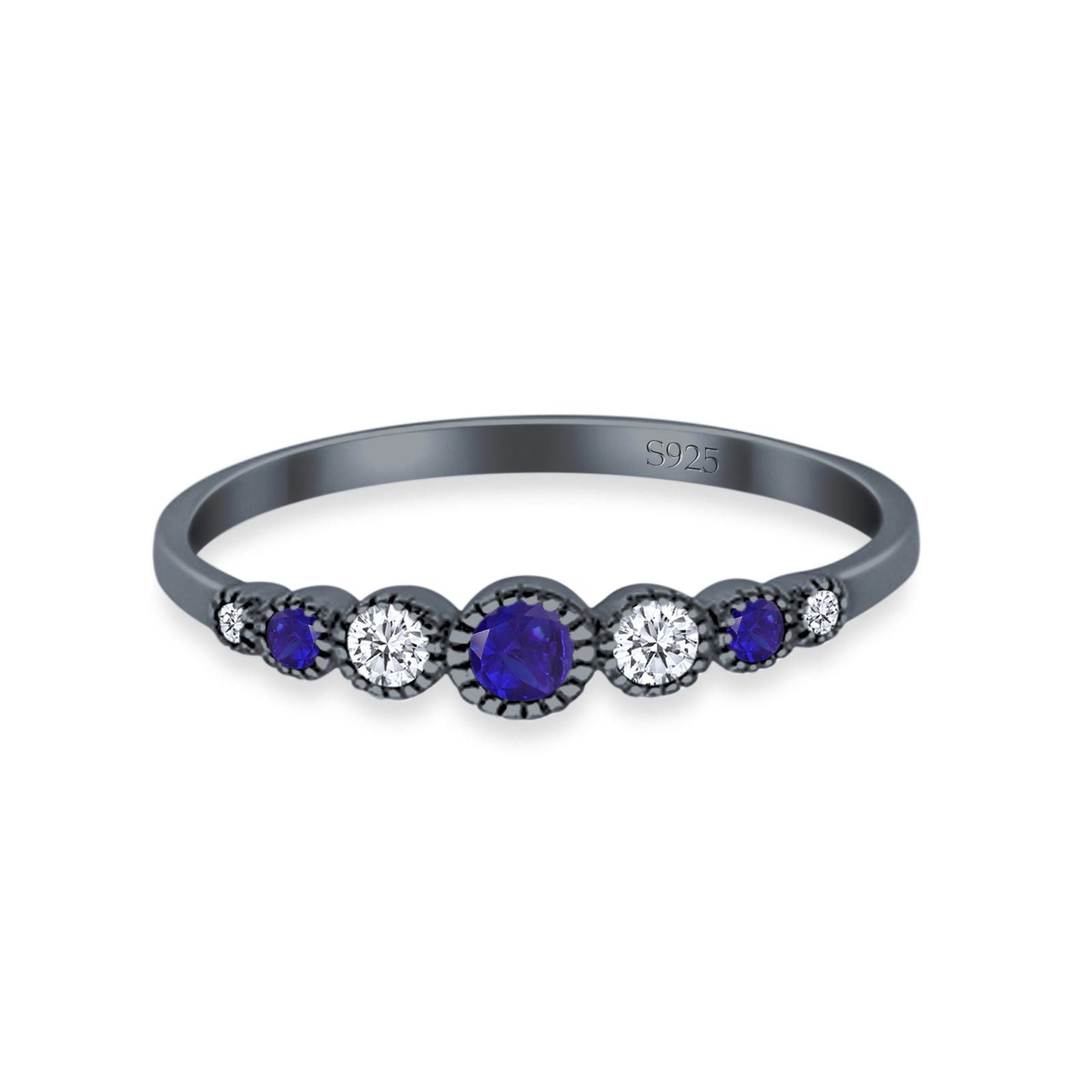 Half Eternity Band Round Simulated Blue Sapphire Cubic Zirconia 925 Sterling Silver (4mm)