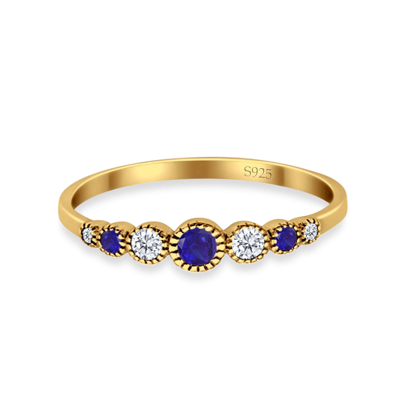 Half Eternity Band Round Simulated Blue Sapphire Cubic Zirconia 925 Sterling Silver (4mm)