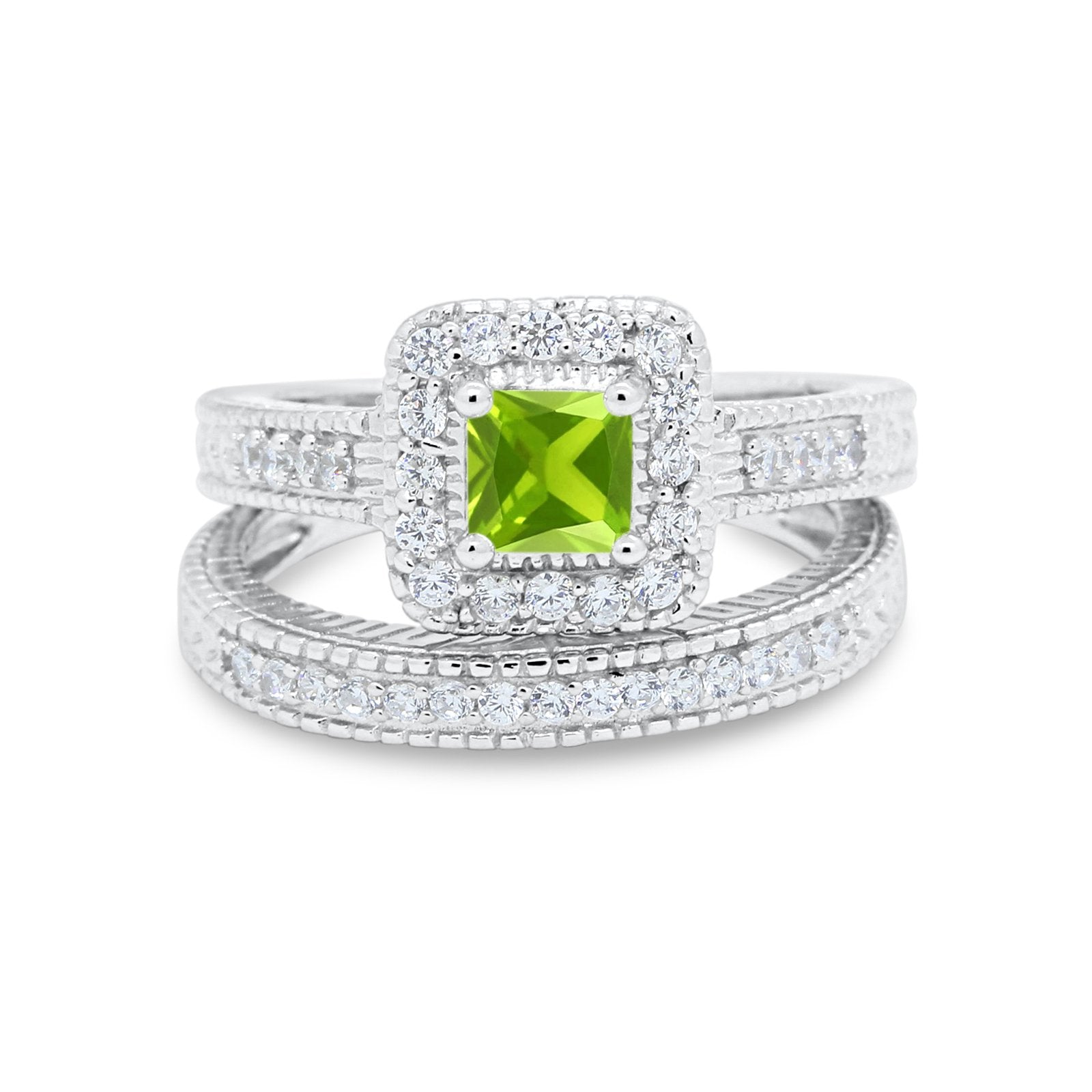 Two Piece Vintage Style Wedding Ring 925 Sterling Silver Simulated Cubic Zirconia