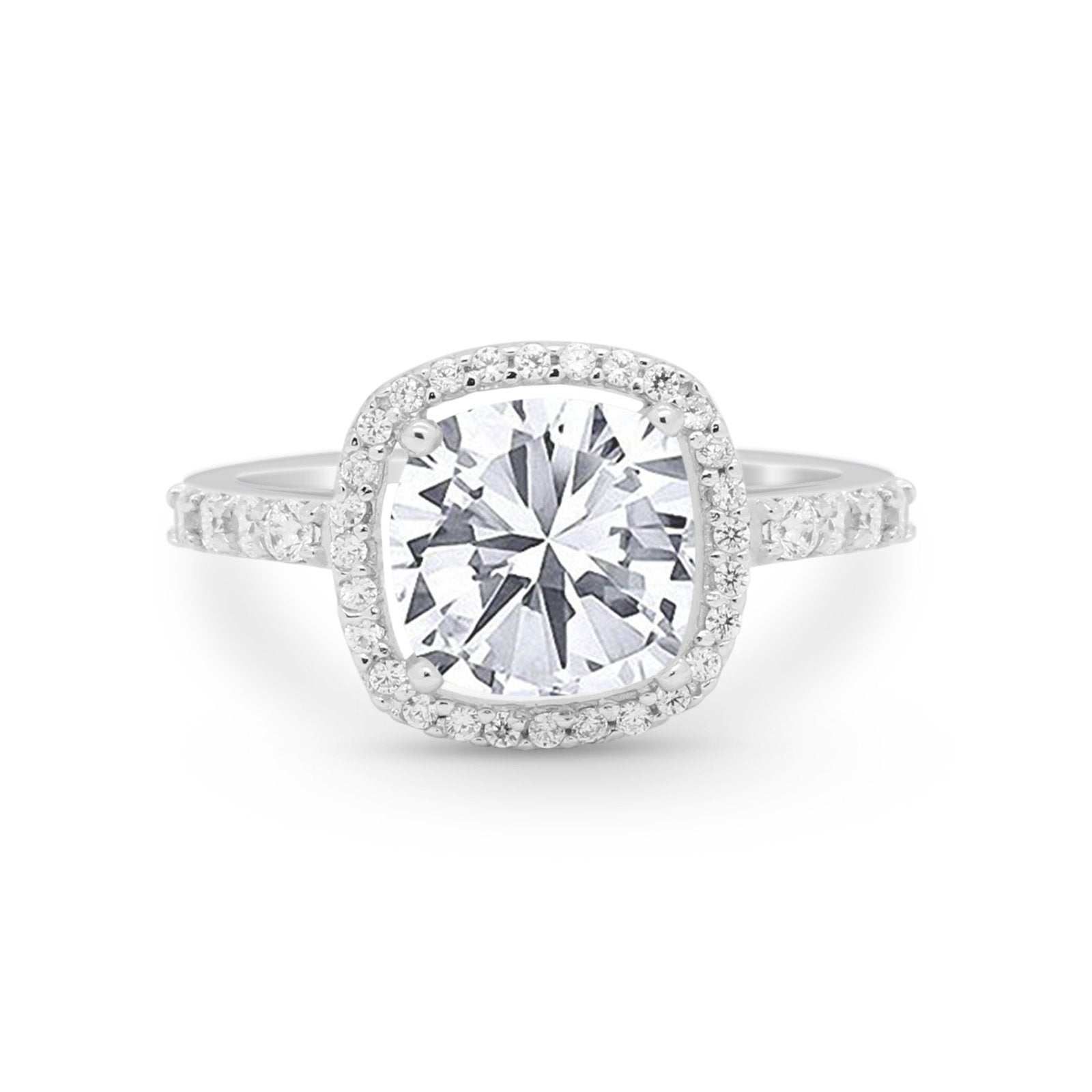 Art Deco Cushion Cut Engagement Ring Simulated Cubic Zirconia 925 Sterling Silver