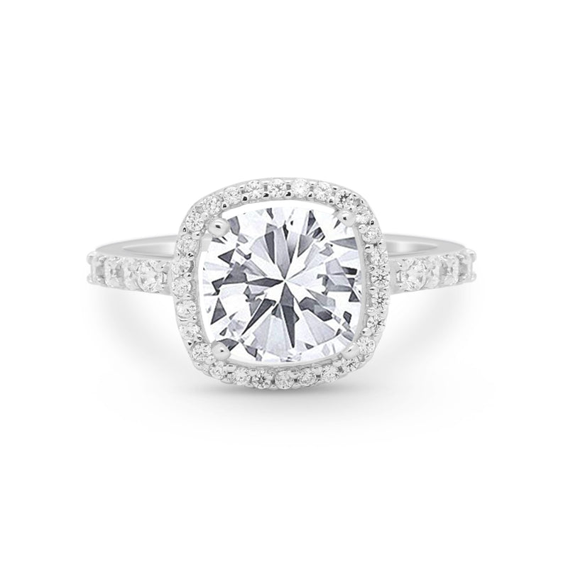 Art Deco Cushion Cut Engagement Ring Simulated Cubic Zirconia 925 Sterling Silver