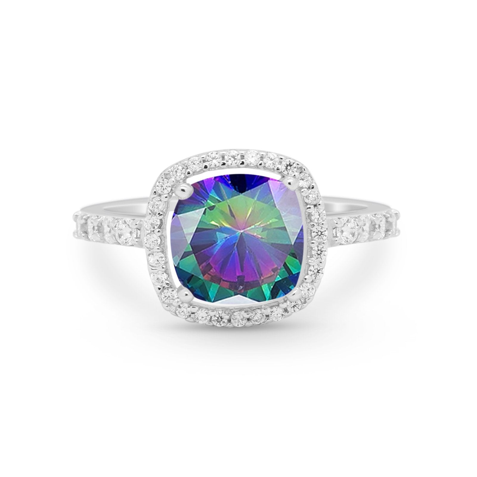 Art Deco Cushion Cut Engagement Ring Simulated Cubic Zirconia 925 Sterling Silver
