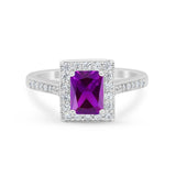 Vintage Style Emerald Cut Engagement Ring 925 Sterling Silver Simulated Cubic Zirconia