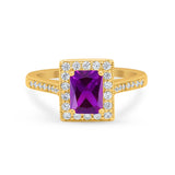 Vintage Style Emerald Cut Engagement Ring 925 Sterling Silver Simulated Cubic Zirconia