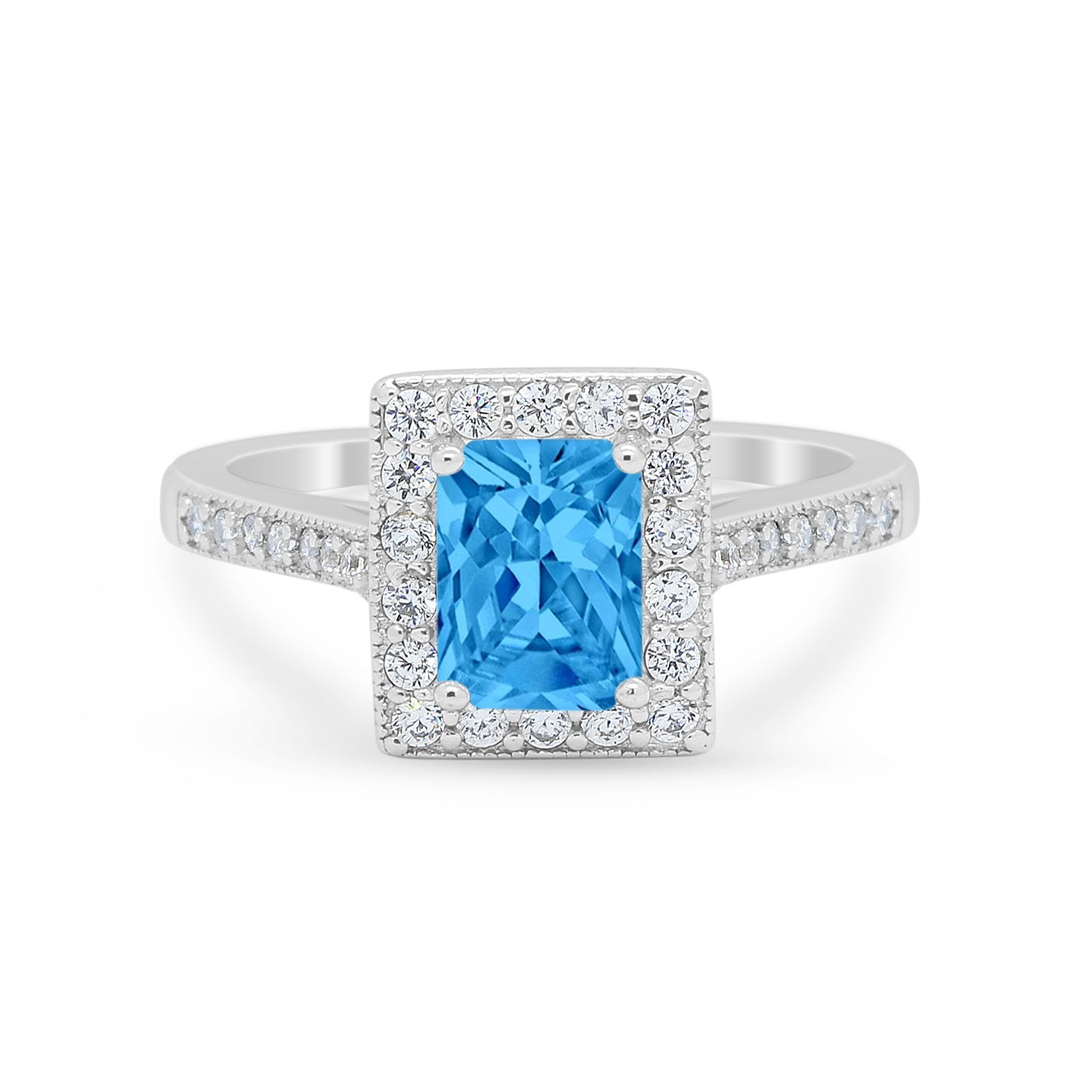 Vintage Style Emerald Cut Engagement Ring 925 Sterling Silver Simulated Cubic Zirconia