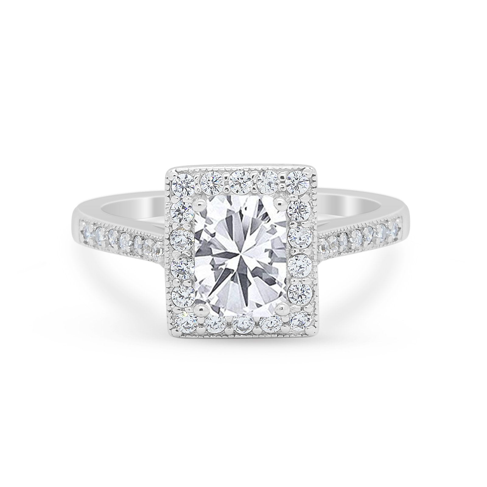 Vintage Style Emerald Cut Engagement Ring 925 Sterling Silver Simulated Cubic Zirconia
