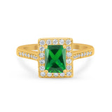 Vintage Style Emerald Cut Engagement Ring 925 Sterling Silver Simulated Cubic Zirconia