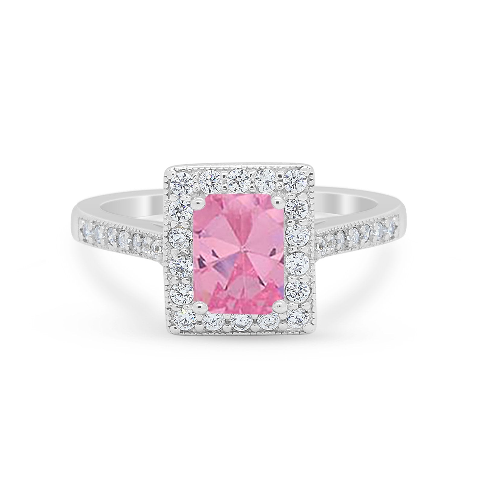 Vintage Style Emerald Cut Engagement Ring 925 Sterling Silver Simulated Cubic Zirconia