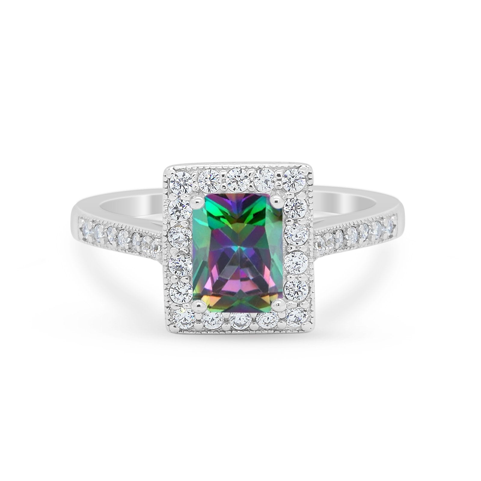 Vintage Style Emerald Cut Engagement Ring 925 Sterling Silver Simulated Cubic Zirconia