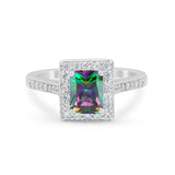 Vintage Style Emerald Cut Engagement Ring 925 Sterling Silver Simulated Cubic Zirconia