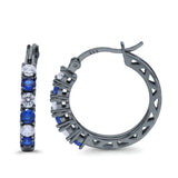 Half Eternity Huggie Hoop Earrings Round Simulated Cubic Zirconia 925 Sterling Silver (21mm)