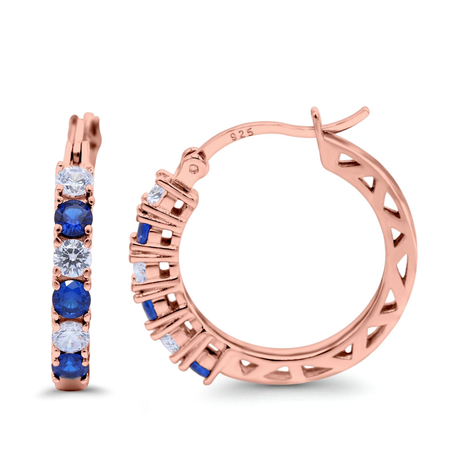 Half Eternity Huggie Hoop Earrings Round Simulated Cubic Zirconia 925 Sterling Silver (21mm)