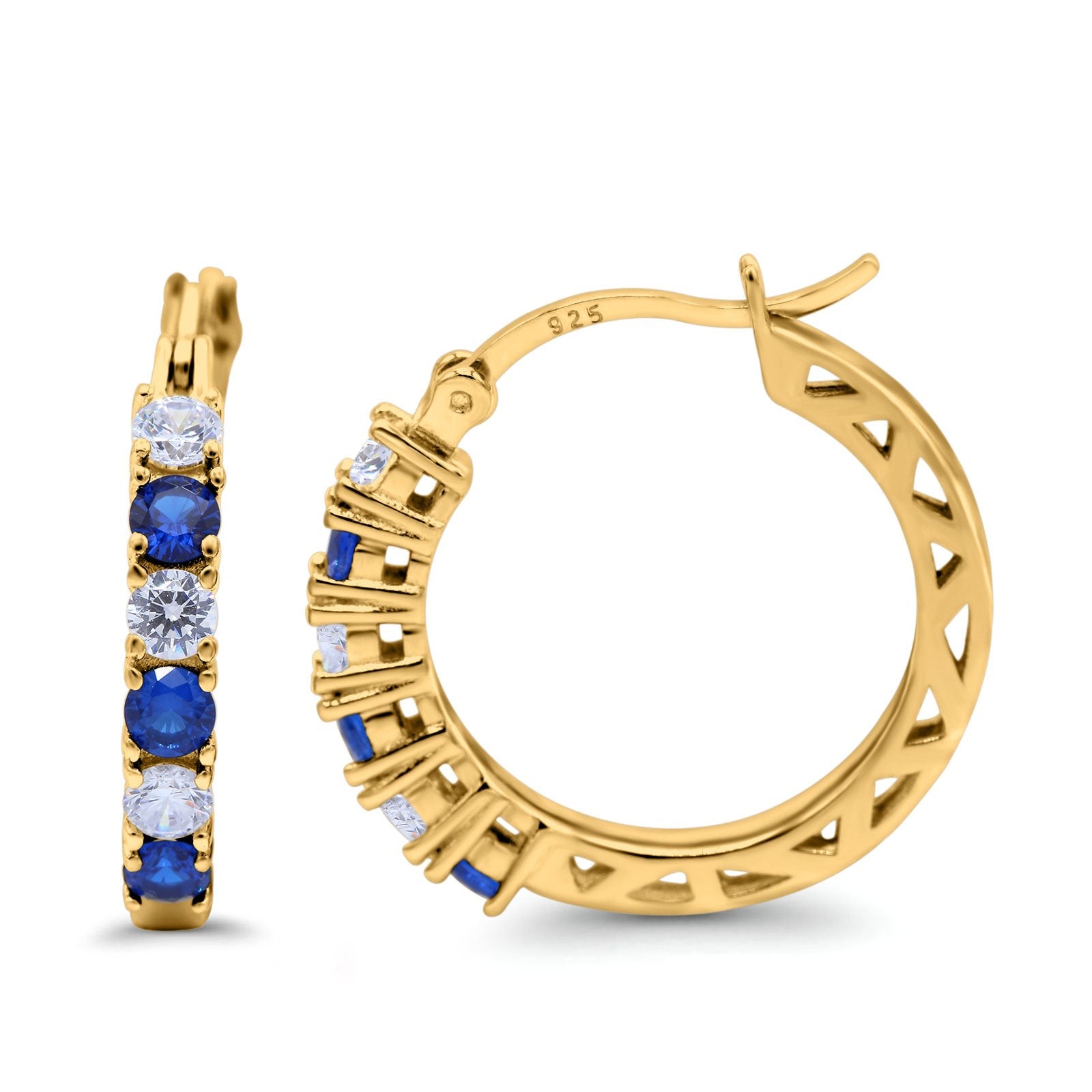 Half Eternity Huggie Hoop Earrings Round Simulated Cubic Zirconia 925 Sterling Silver (21mm)