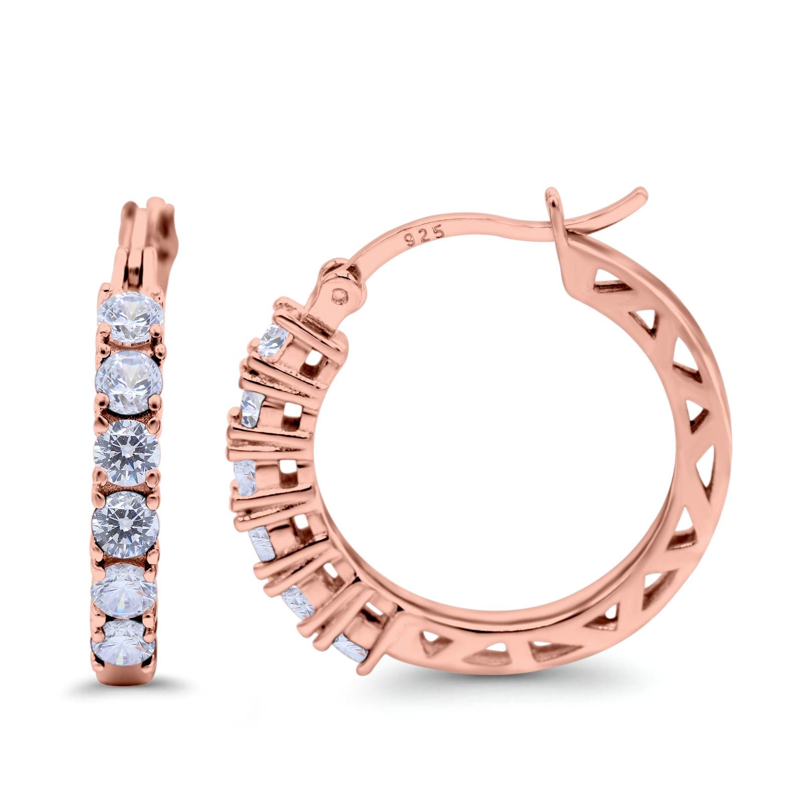 Half Eternity Huggie Hoop Earrings Round Simulated Cubic Zirconia 925 Sterling Silver (21mm)