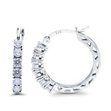Half Eternity Huggie Hoop Earrings Round Simulated Cubic Zirconia 925 Sterling Silver (21mm)