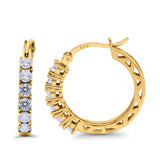 Half Eternity Huggie Hoop Earrings Round Simulated Cubic Zirconia 925 Sterling Silver (21mm)