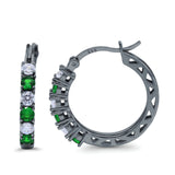 Half Eternity Huggie Hoop Earrings Round Simulated Cubic Zirconia 925 Sterling Silver (21mm)