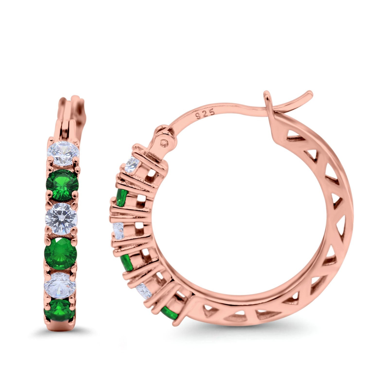 Half Eternity Huggie Hoop Earrings Round Simulated Cubic Zirconia 925 Sterling Silver (21mm)