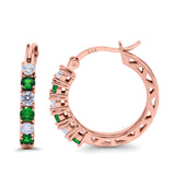 Half Eternity Huggie Hoop Earrings Round Simulated Cubic Zirconia 925 Sterling Silver (21mm)