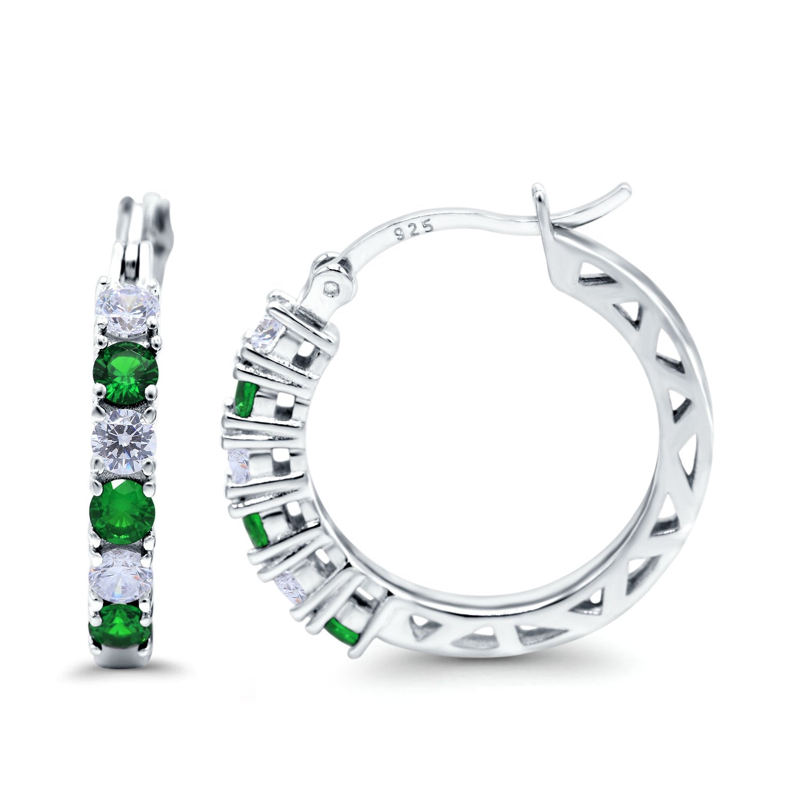 Half Eternity Huggie Hoop Earrings Round Simulated Cubic Zirconia 925 Sterling Silver (21mm)