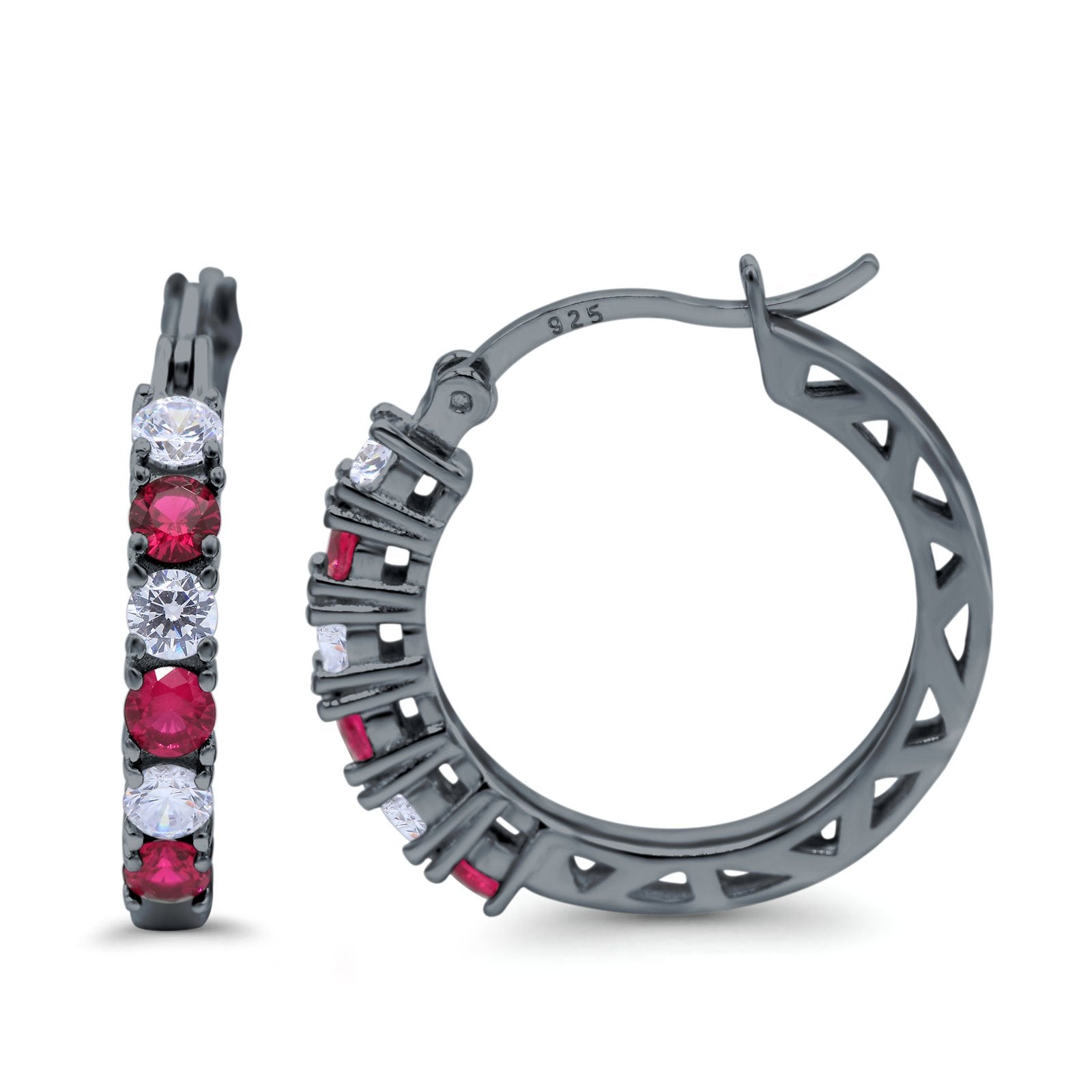 Half Eternity Huggie Hoop Earrings Round Simulated Cubic Zirconia 925 Sterling Silver (21mm)