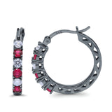 Half Eternity Huggie Hoop Earrings Round Simulated Cubic Zirconia 925 Sterling Silver (21mm)