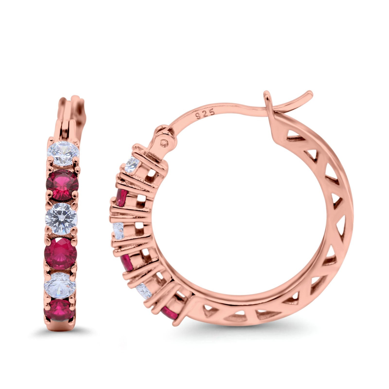 Half Eternity Huggie Hoop Earrings Round Simulated Cubic Zirconia 925 Sterling Silver (21mm)