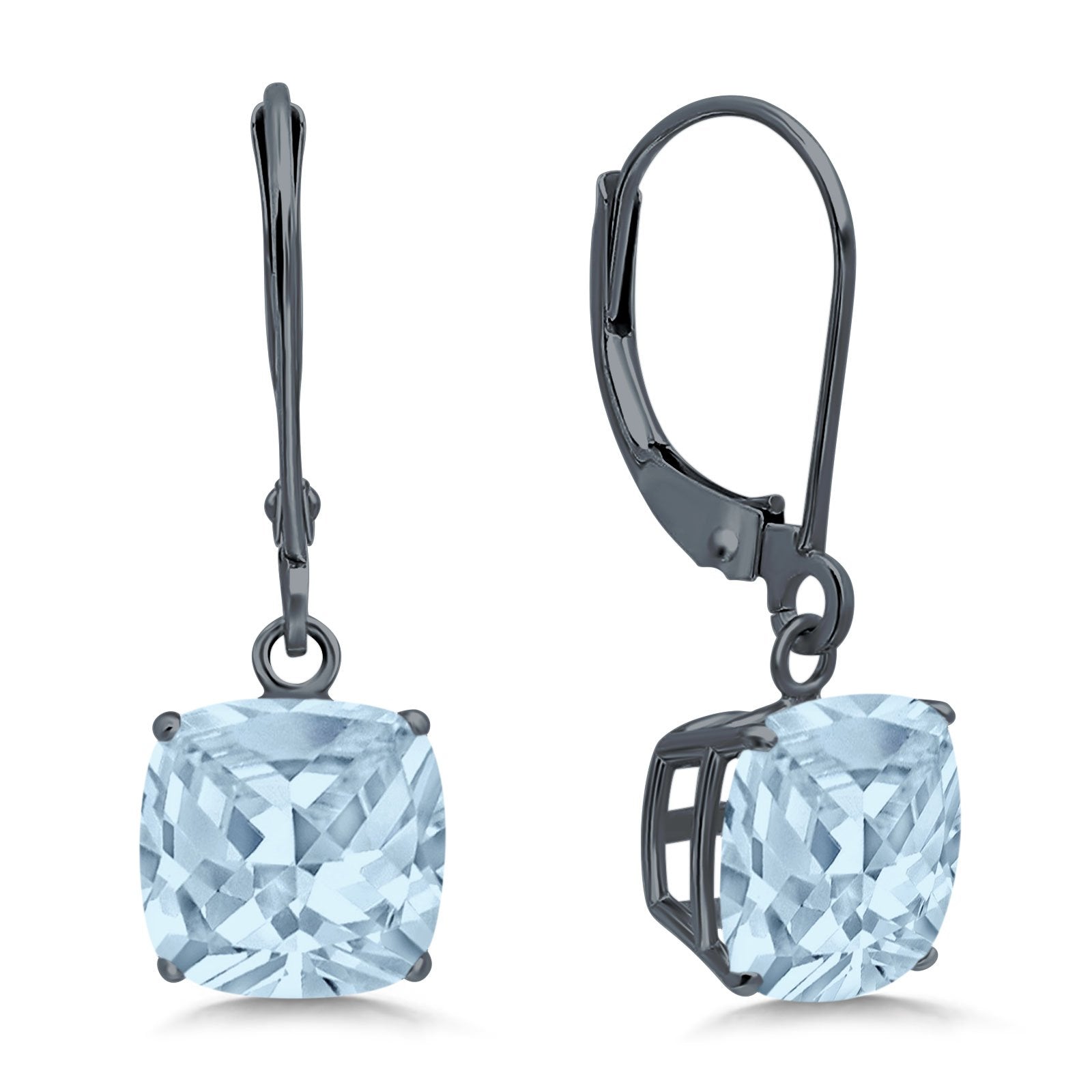 Cushion Cut Bridal Dangling Leverback Earrings Simulated Cubic Zirconia 925 Sterling Silver (3mm-10mm)