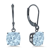 Cushion Cut Bridal Dangling Leverback Earrings Simulated Cubic Zirconia 925 Sterling Silver (3mm-10mm)