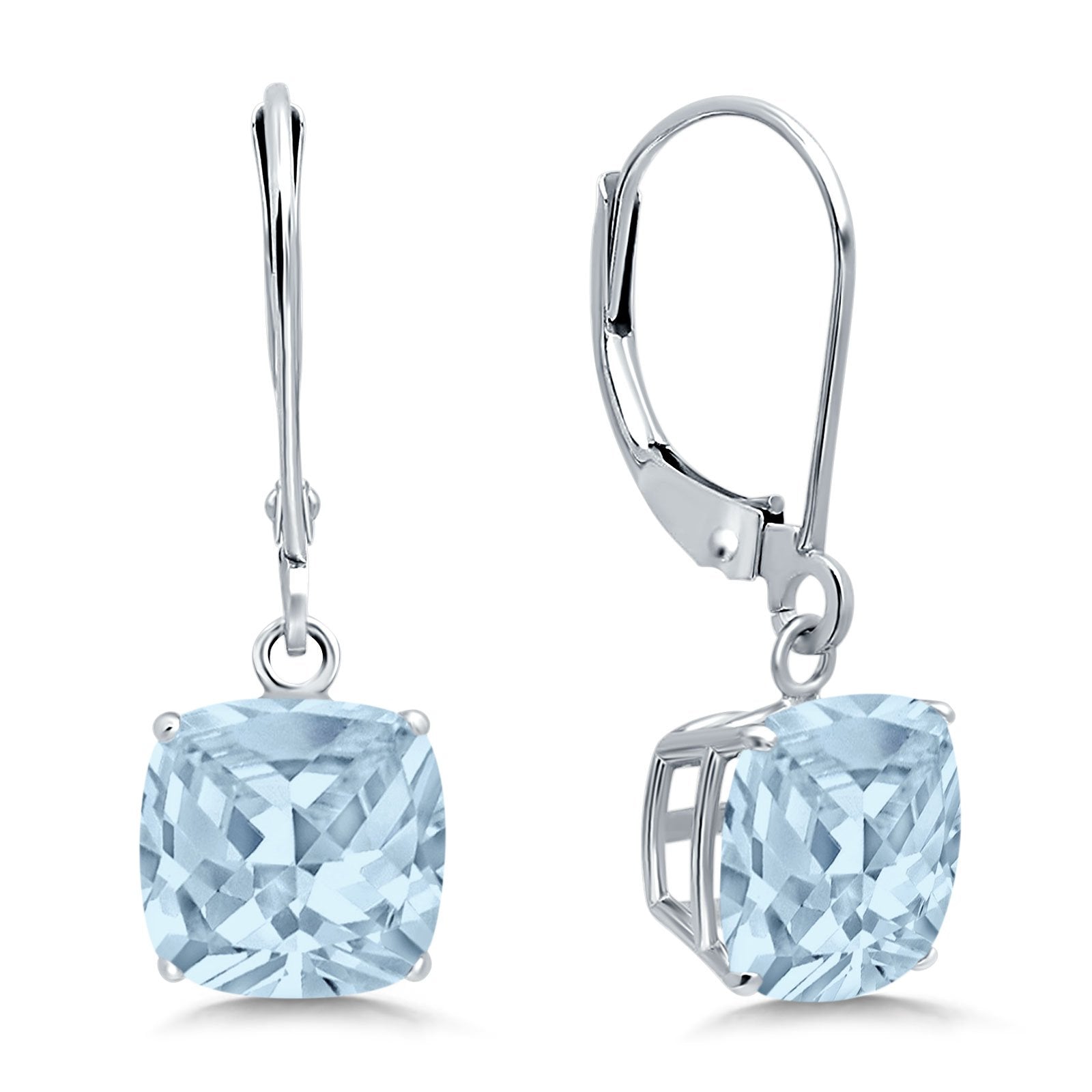 Cushion Cut Bridal Dangling Leverback Earrings Simulated Cubic Zirconia 925 Sterling Silver (3mm-10mm)