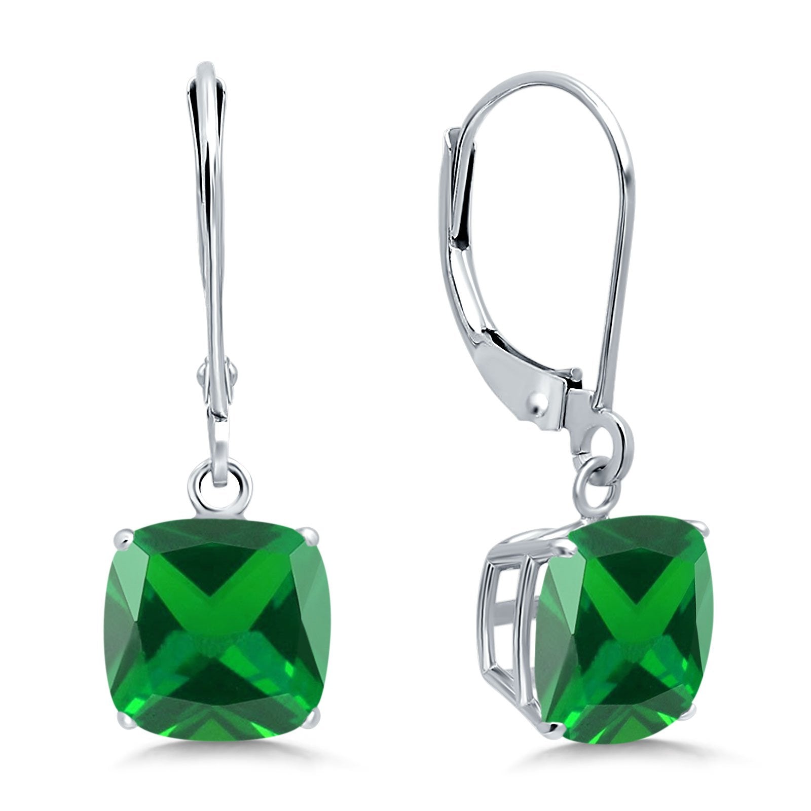 Cushion Cut Bridal Dangling Leverback Earrings Simulated Cubic Zirconia 925 Sterling Silver (3mm-10mm)