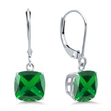 Cushion Cut Bridal Dangling Leverback Earrings Simulated Cubic Zirconia 925 Sterling Silver (3mm-10mm)