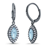 Halo Marquise Dangling Leverback Wedding Earrings Simulated Cubic Zirconia 925 Sterling Silver (31mm)