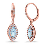 Halo Marquise Dangling Leverback Wedding Earrings Simulated Cubic Zirconia 925 Sterling Silver (31mm)