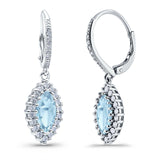 Halo Marquise Dangling Leverback Wedding Earrings Simulated Cubic Zirconia 925 Sterling Silver (31mm)