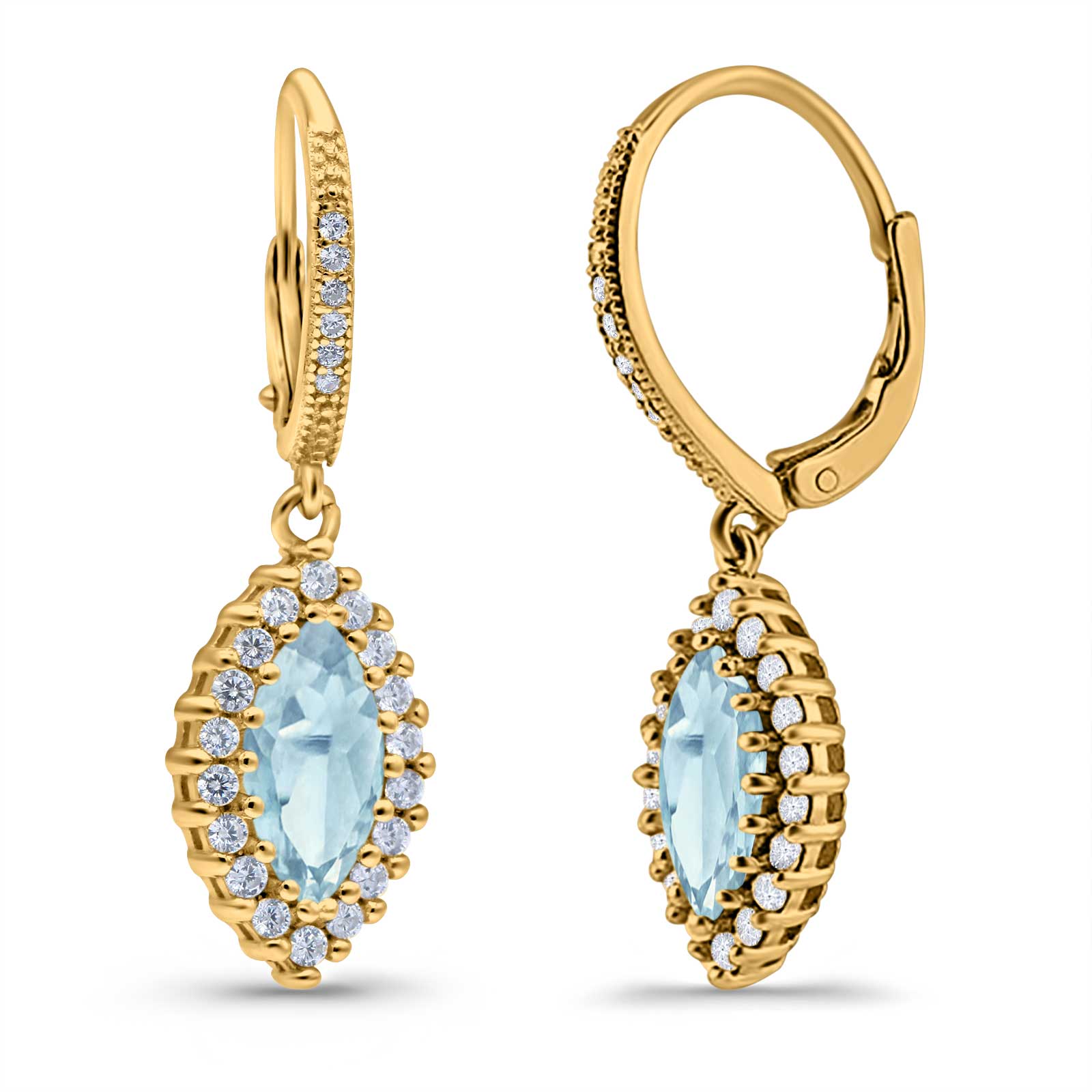 Halo Marquise Dangling Leverback Wedding Earrings Simulated Cubic Zirconia 925 Sterling Silver (31mm)