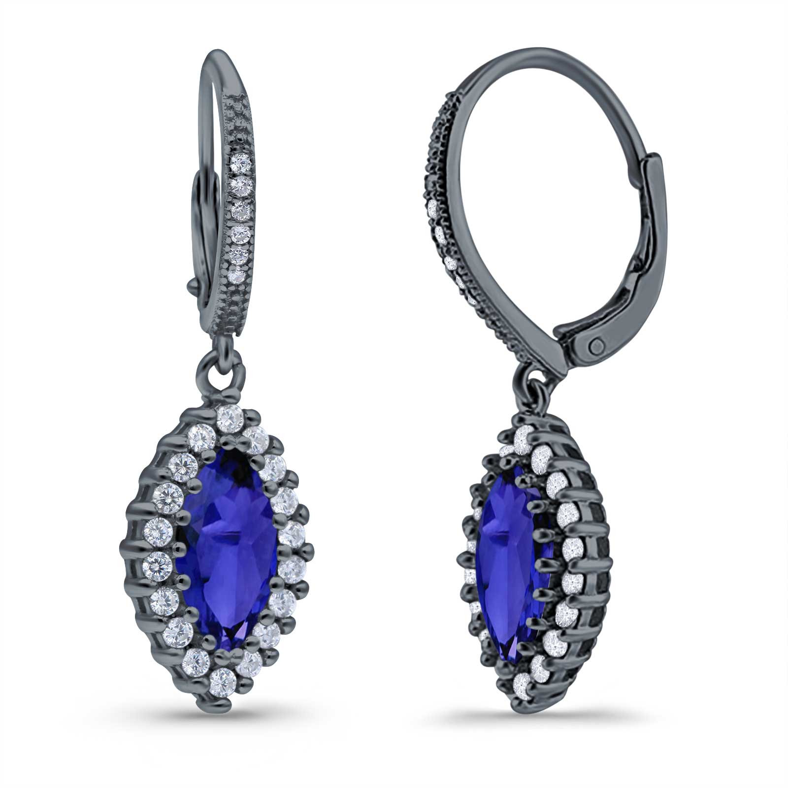 Halo Marquise Dangling Leverback Wedding Earrings Simulated Cubic Zirconia 925 Sterling Silver (31mm)
