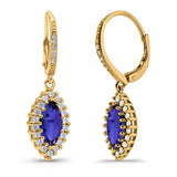 Halo Marquise Dangling Leverback Wedding Earrings Simulated Cubic Zirconia 925 Sterling Silver (31mm)