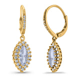 Halo Marquise Dangling Leverback Wedding Earrings Simulated Cubic Zirconia 925 Sterling Silver (31mm)
