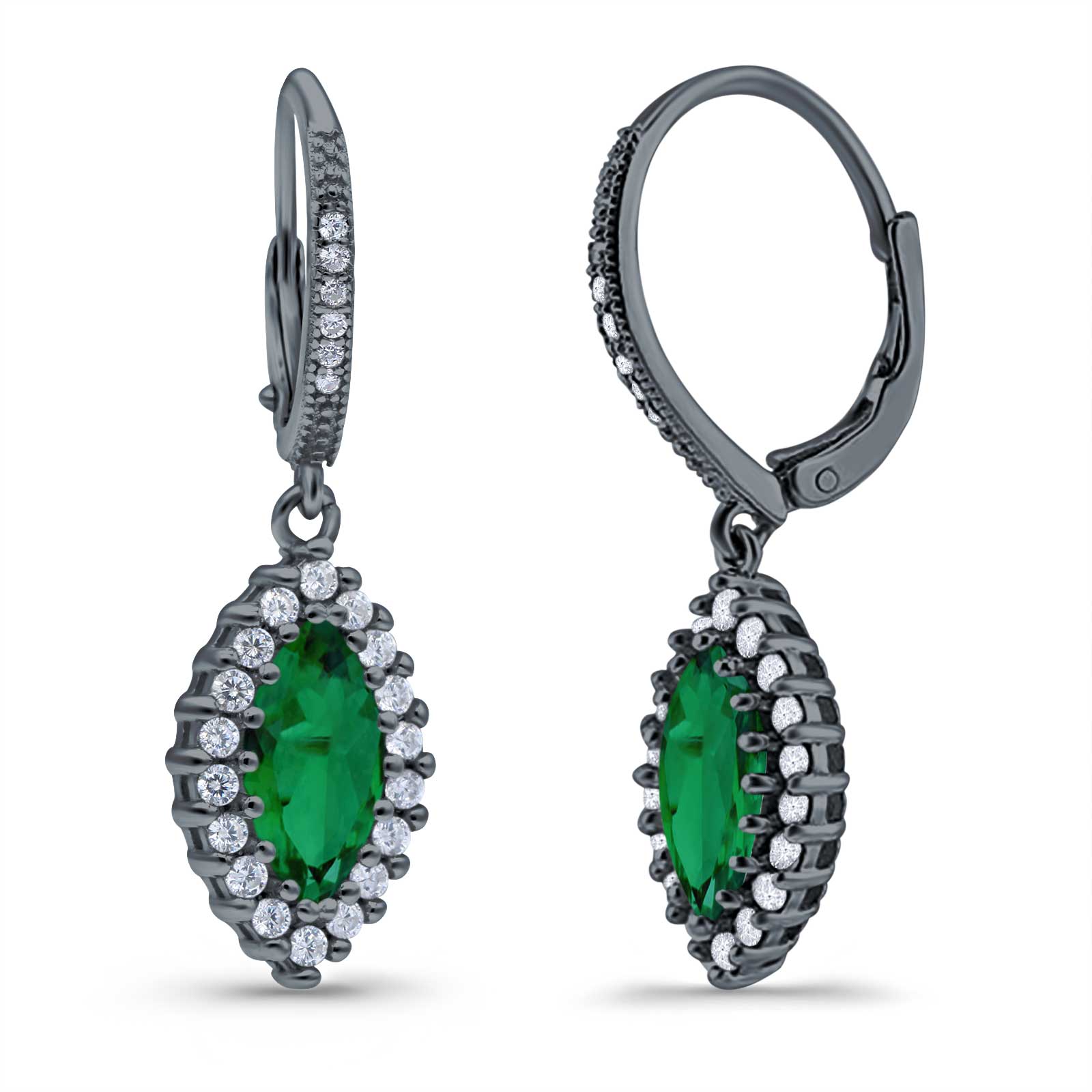 Halo Marquise Dangling Leverback Wedding Earrings Simulated Cubic Zirconia 925 Sterling Silver (31mm)