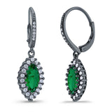 Halo Marquise Dangling Leverback Wedding Earrings Simulated Cubic Zirconia 925 Sterling Silver (31mm)