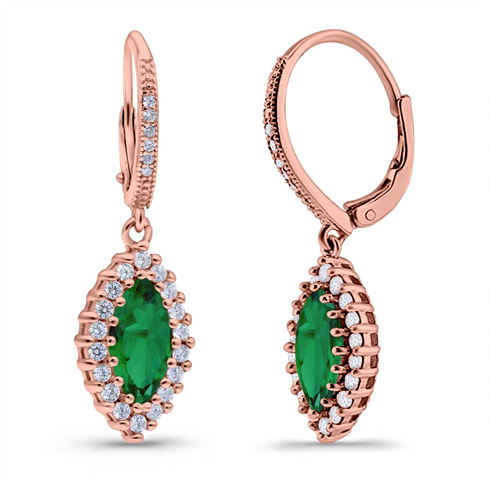 Halo Marquise Dangling Leverback Wedding Earrings Simulated Cubic Zirconia 925 Sterling Silver (31mm)