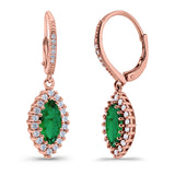Halo Marquise Dangling Leverback Wedding Earrings Simulated Cubic Zirconia 925 Sterling Silver (31mm)